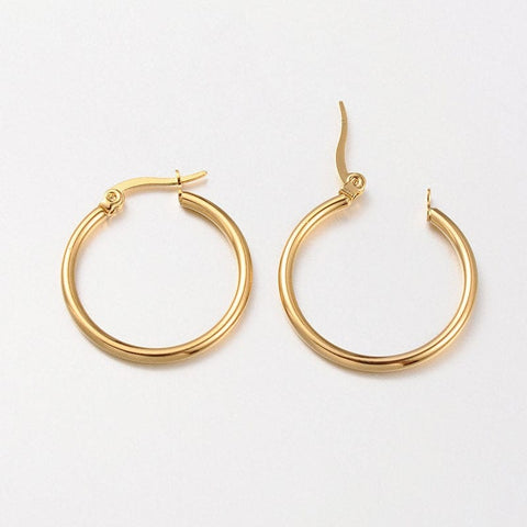 Ring 304 Stainless Steel Hoop Earrings, Golden Ring 304 Stainless Steel Hoop Earrings, Golden Size: about 23~25mm in diameter, 2mm thick, pin: 1x0.7mm