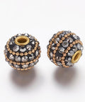 Round Handmade Grade A Rhinestone Indonesia Beads, with Alloy Golden Metal Color Cores, (IB4743) Round Handmade Grade A Rhinestone Indonesia Beads, with Alloy Golden Metal Color Cores, Hematite Size: about 15mm in diameter, 14.5mm long, hole: 3.5mm.