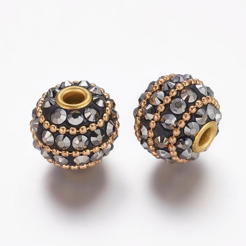 Round Handmade Grade A Rhinestone Indonesia Beads, with Alloy Golden Metal Color Cores, (IB4743) Round Handmade Grade A Rhinestone Indonesia Beads, with Alloy Golden Metal Color Cores, Hematite Size: about 15mm in diameter, 14.5mm long, hole: 3.5mm.