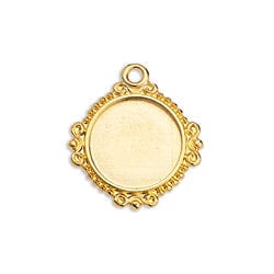 24KT.GOLD PLATED Round Vintage Setting for 12mm Pendant Round Vintage Setting for 12mm Pendant