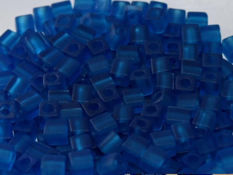 (SB4-0149F) MIYUKI SQUARE BEADS 4 MM MATTED TRANSP CAPRI BLUE (10 GMS) (SB4-0149F) MIYUKI SQUARE BEADS 4 MM MATTED TRANSP CAPRI BLUE (10 GMS)