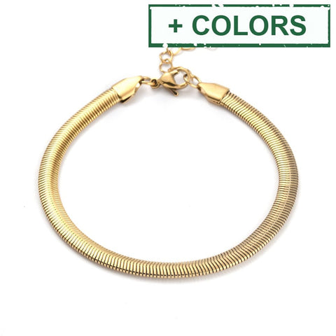 (SB7943X) 304 Stainless Steel Flat Snake Chain Bracelet, (20.2cm) (SB7943X) 304 Stainless Steel Flat Snake Chain Bracelet, (20.2cm)
