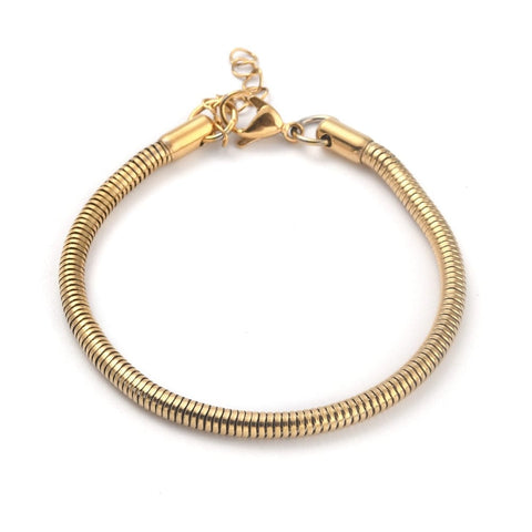 (SB8299-G) Ion Plating(IP) 304 Stainless Steel Round Snake Chain Bracelet Golden (21cm) (SB8299-G) Ion Plating(IP) 304 Stainless Steel Round Snake Chain Bracelet Golden (21cm)