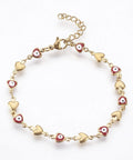 (SB8670-01) Ion Plating(IP) 304 Stainless Steel Link Chain Bracelet Heart with Evil Eye, Red(18.5cm) (SB8670-01) Ion Plating(IP) 304 Stainless Steel Link Chain Bracelet Heart with Evil Eye, Red(18.5cm)