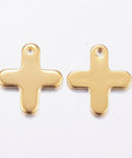 (SC5254) 304 Stainless Steel Charms, Cross, Golden 12MM (5 PCS) 304 Stainless Steel Charms, Cross, Golden Size: about 10.5mm wide, 12mm long, 1mm thick, hole: 1mm.
