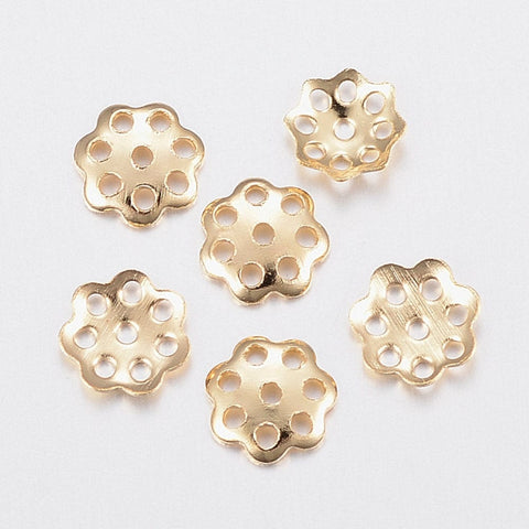 (SC5293) 304 Stainless Steel Bead Caps, Flower, More-Petal, Golden 6MM (10 PCS) 304 Stainless Steel Bead Caps, Flower, More-Petal, Golden Size: about 6mm in diameter, 1mm thick, hole: 1mm.