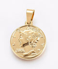 (SC5482) 304 Stainless Steel Pendants, coin, Golden 21MM 304 Stainless Steel Pendants, coin, Golden Size: about 21mm long, 18mm wide, 3mm thick, hole: 7x4mm.