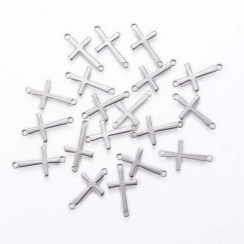 (SC5521) 304 Stainless Steel Links, Cross, Stainless Steel 17MM (20 PCS) 304 Stainless Steel Links, Cross, Stainless Steel Color Size: about 9.5mm wide, 17mm long, 0.8mm thick, hole: 1.2mm.