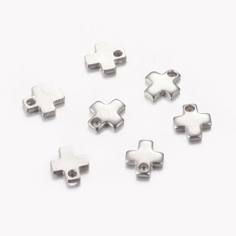 (SC5527) 304 Stainless Steel Blank Stamping Tag Pendants, Cross 6MM 304 Stainless Steel Blank Stamping Tag Pendants, Cross Size: about 6mm long, 5mm wide, 0.9mm thick, hole: 1mm.