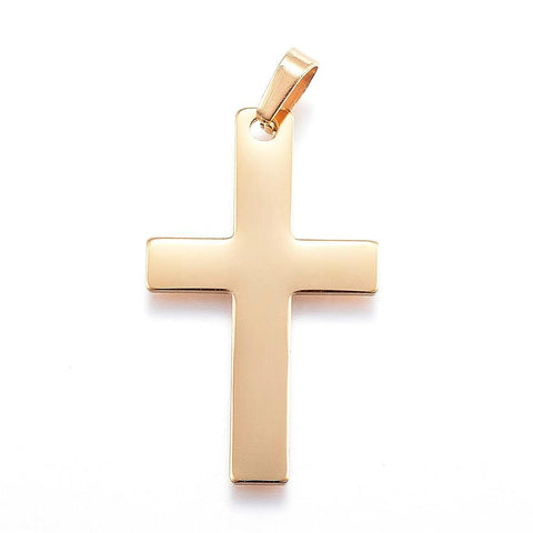 (SC5551) 304 Stainless Steel Pendants, Latin Cross, Golden 36MM 304 Stainless Steel Pendants, Latin Cross, Golden Size: about 22mm wide, 36.5mm long, 1mm thick, hole: 4x7mm.