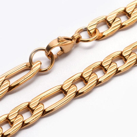 (SC5898) 304 Stainless Steel Figaro Chains Necklaces, Golden (59CM) 304 Stainless Steel Figaro Chains Necklaces, with Lobster Claw Clasps, Golden Size: about 23.6"(59.9cm) long, links: 12~16x7x2mm.