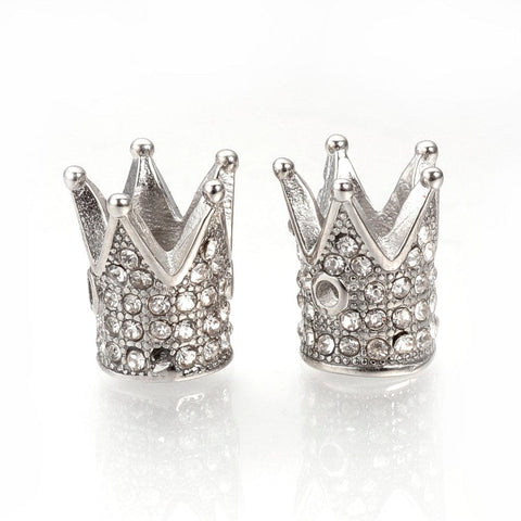 (SC6010) 304 Stainless Steel Beads, with Rhinestones, Crown, Size: about 12mm long, 304 Stainless Steel Beads, with Rhinestones, Crown, Stainless Steel Color Size: about 12mm long, 10mm in diameter, hole: 1mm.