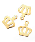 (SC6037) 304 Stainless Steel Charms, Crown, Golden Size: about 11mm wide,  (5 PCS) 304 Stainless Steel Charms, Crown, Golden Size: about 11mm wide, 13mm long, 0.6mm thick, hole: 1.4mm.