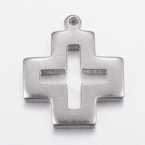 (SC6139A) 304 Stainless Steel Pendants, Cross, 19mm wide, 22.5mm long (2 PCS) 304 Stainless Steel Pendants, Cross, Stainless Steel Color Size: about 19mm wide, 22.5mm long, 2.5mm thick, hole: 2mm.