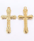 (SC6372A) 304 Stainless Steel Pendants, Crucifix Cross, Golden  Size: about 19mm wide, 33mm long (2 PCS) 304 Stainless Steel Pendants, Crucifix Cross, Golden  Size: about 19mm wide, 33mm long, 3mm thick, hole: 1.8mm.