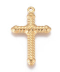 (SC6473A) 304 Stainless Steel Pendants, Cross, Golden Size: about 26mm wide, 42.5mm long, (2 PCS) 304 Stainless Steel Pendants, Cross, Golden Size: about 26mm wide, 42.5mm long, 4mm thick, hole: 2.5mm.