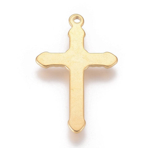 (SC6473A) 304 Stainless Steel Pendants, Cross, Golden Size: about 26mm wide, 42.5mm long, (2 PCS) 304 Stainless Steel Pendants, Cross, Golden Size: about 26mm wide, 42.5mm long, 4mm thick, hole: 2.5mm.