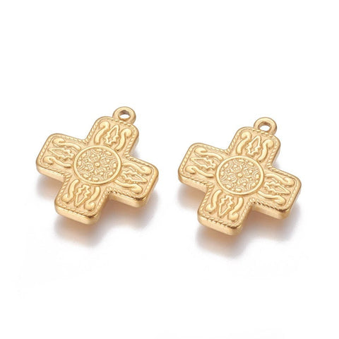 (SC6904A) 304 Stainless Steel Cross, Golden  21MM (2 PCS) (SC6904A) 304 Stainless Steel Cross, Golden  21MM (2 PCS)