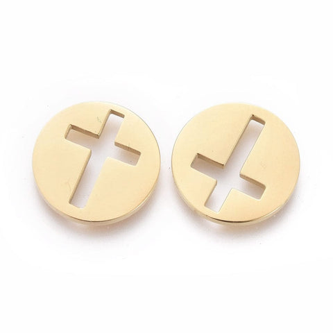 (SC8395-06G) Ion Plating(IP) 304 Stainless Steel Flat Round with Cross, Golden 10.5mm (2 PCS) (SC8395-06G) Ion Plating(IP) 304 Stainless Steel Flat Round with Cross, Golden 10.5mm (2 PCS)