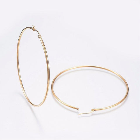 (SE5446B) 304 Stainless Steel Hoop Earrings, Golden 70MM 304 Stainless Steel Hoop Earrings, Golden Size: about 69~71mm in diameter, 2mm thick; pin: 0.7x1mm.