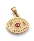 (SE5879) 304 Stainless Steel Pendants, with Enamel, Eye, Red, Golden Size: about 13mm long 304 Stainless Steel Pendants, with Enamel, Eye, Red, Golden Size: about 13mm long, 16mm wide, 1.5mm thick, hole: 5x3mm.