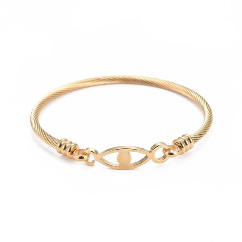 (SE6401) 304 Stainless Steel Bangles, Evil Eye, Golden (5.7x5.4cm) inner diameter; 304 Stainless Steel Bangles, Evil Eye, Golden Size: about 2-1/4"x2-1/8"(5.7x5.4cm) inner diameter; link: 29x8mm.