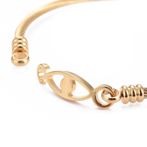 (SE6401) 304 Stainless Steel Bangles, Evil Eye, Golden (5.7x5.4cm) inner diameter; 304 Stainless Steel Bangles, Evil Eye, Golden Size: about 2-1/4"x2-1/8"(5.7x5.4cm) inner diameter; link: 29x8mm.