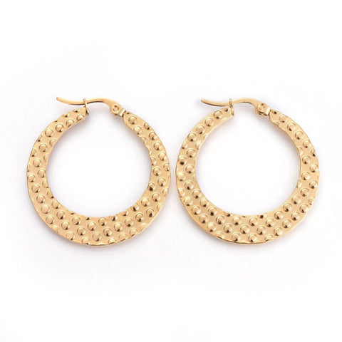 (SE6476A) 304 Stainless Steel Hoop Earrings, Ring, Golden 34.5mm wide, 36mm long 304 Stainless Steel Hoop Earrings, Ring, Golden Size: about 34.5mm wide, 36mm long, 1.5mm thick, pin: 1mm.