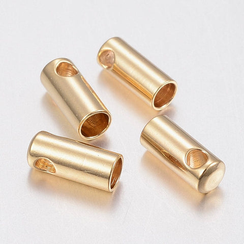 (SE6620B) 304 Stainless Steel Cord Ends, End Caps, Golden Size: about 7mm long, 2mm wide, hole: 1.2mm, inner (6 PCS) 304 Stainless Steel Cord Ends, End Caps, Golden Size: about 7mm long, 2mm wide, hole: 1.2mm, inner diameter: 1.5mm