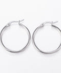 (SE6622A) 304 Stainless Steel Hoop Earrings, Stainless Steel Color Size: about 24mm long, (2 PAIRS) 304 Stainless Steel Hoop Earrings, Stainless Steel Color Size: about 24mm long, 25mm wide, 2mm thick, pin: 1x0.8mm