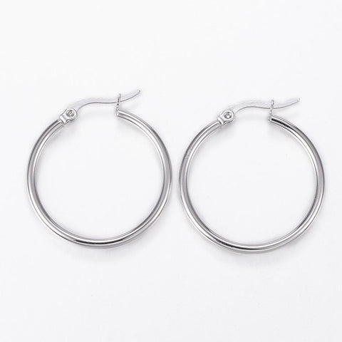 (SE6622A) 304 Stainless Steel Hoop Earrings, Stainless Steel Color Size: about 24mm long, (2 PAIRS) 304 Stainless Steel Hoop Earrings, Stainless Steel Color Size: about 24mm long, 25mm wide, 2mm thick, pin: 1x0.8mm