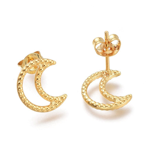 (SE7467G) 304 Stainless Steel Stud Earrings, with Ear Nuts, Moon, Golden 11mm (1 PAIR) (SE7467G) 304 Stainless Steel Stud Earrings, with Ear Nuts, Moon, Golden 11mm (1 PAIR)