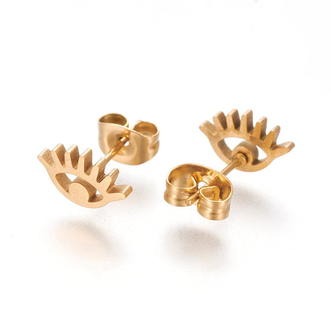 (SE7523G) 304 Stainless Steel Stud Earrings,Evil Eye, Golden 10mm (2 PAIRS) (SE7523G) 304 Stainless Steel Stud Earrings,Evil Eye, Golden 10mm (2 PAIRS)