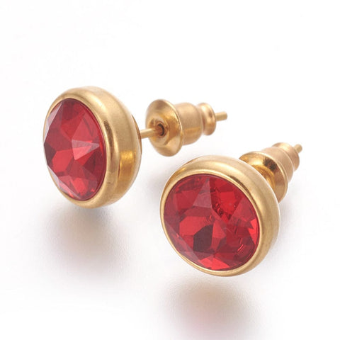 (SE7556-15G) DARK RED (SE7556-X) 304 Stainless Steel Ear Studs, Flat Round, Golden, 10x17mm (1 PAIR) (SE7556-X) 304 Stainless Steel Ear Studs, Flat Round, Golden, 10x17mm (1 PAIR)