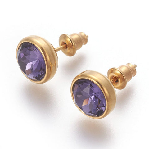 ((SE7556-01G) BLUE VIOLET (SE7556-X) 304 Stainless Steel Ear Studs, Flat Round, Golden, 10x17mm (1 PAIR) (SE7556-X) 304 Stainless Steel Ear Studs, Flat Round, Golden, 10x17mm (1 PAIR)