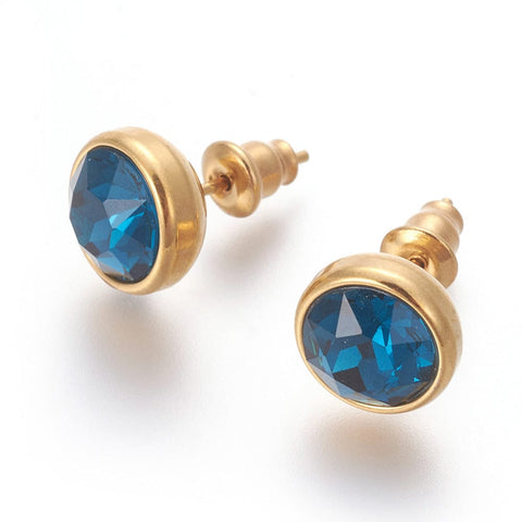 (SE7556-03G) ROYAL BLUE (SE7556-X) 304 Stainless Steel Ear Studs, Flat Round, Golden, 10x17mm (1 PAIR) (SE7556-X) 304 Stainless Steel Ear Studs, Flat Round, Golden, 10x17mm (1 PAIR)