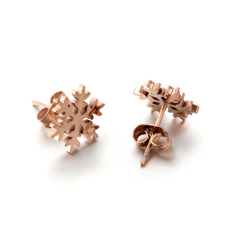 (SE7736-RG) 304 Stainless Steel Hypoallergenic Earrings, Snowflake, Rose Gold (1 PAIR) (SE7736-RG) 304 Stainless Steel Hypoallergenic Earrings, Snowflake, Rose Gold (1 PAIR)