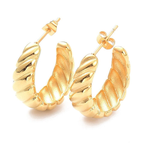 (SE8007-02G) Ion Plating(IP) 304 Stainless Steel Stud Earrings, Ring, Golden (1 PAIR) (SE8007-02G) Ion Plating(IP) 304 Stainless Steel Stud Earrings, Ring, Golden (1 PAIR)