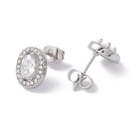 STAINLESS STEEL (SE8673-P) (SE8673-X) Cubic Zirconia & Rhinestone Oval Stud Earrings, 304 Stainless Steel Crystal8.5x11mm (1 PAIR) (SE8673-X) Cubic Zirconia & Rhinestone Oval Stud Earrings, 304 Stainless Steel Crystal8.5x11mm (1 PAIR)