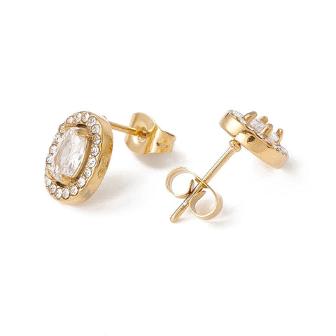 GOLDEN ION PLATED (SE8673-G) (SE8673-X) Cubic Zirconia & Rhinestone Oval Stud Earrings, 304 Stainless Steel Crystal8.5x11mm (1 PAIR) (SE8673-X) Cubic Zirconia & Rhinestone Oval Stud Earrings, 304 Stainless Steel Crystal8.5x11mm (1 PAIR)