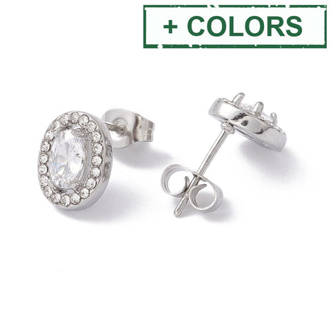 (SE8673-X) Cubic Zirconia & Rhinestone Oval Stud Earrings, 304 Stainless Steel Crystal8.5x11mm (1 PAIR) (SE8673-X) Cubic Zirconia & Rhinestone Oval Stud Earrings, 304 Stainless Steel Crystal8.5x11mm (1 PAIR)