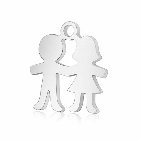 (SF5524) 304 Stainless Steel Charms, Lovers Silhouette 14MM (2 pcs) 304 Stainless Steel Charms, Lovers Silhouette Charms, Stainless Steel Color Size: about 14mm long, 13mm wide, 1.1mm thick, hole: 1.5mm.