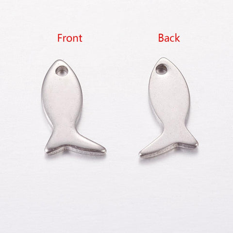 (SF5561) 304 Stainless Steel Pendants, Fish Size: about 12mm (10 PCS) 304 Stainless Steel Pendants, Fish Size: about 12mm long, 6mm wide, 0.6mm thick, hole: 1mm.