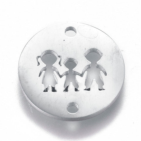 (SF6907A) 304 Stainless Steel Flat Round with Human, Family 12MM (2 PCS) (SF6907A) 304 Stainless Steel Flat Round with Human, Family 12MM (2 PCS)