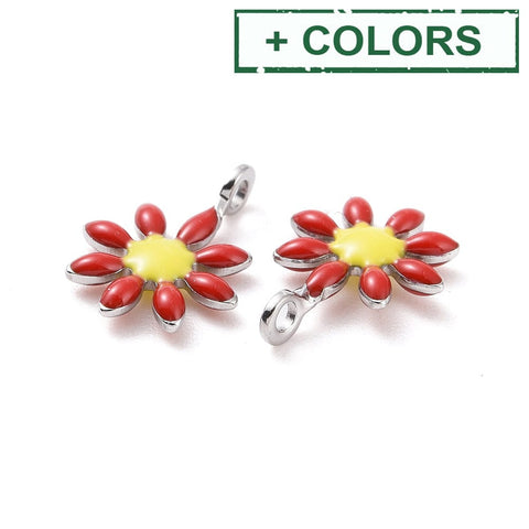 (SF8722-X) 304 Stainless Steel Charms, with Enamel, Flower, 7.5x10mm (5 PCS) (SF8722-X) 304 Stainless Steel Charms, with Enamel, Flower, 7.5x10mm (5 PCS)