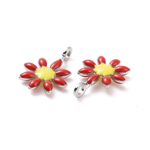 RED (SF8722-01) (SF8722-X) 304 Stainless Steel Charms, with Enamel, Flower, 7.5x10mm (5 PCS) (SF8722-X) 304 Stainless Steel Charms, with Enamel, Flower, 7.5x10mm (5 PCS)