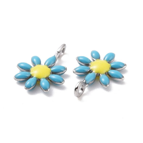 SKY BLUE (SF8722-10) (SF8722-X) 304 Stainless Steel Charms, with Enamel, Flower, 7.5x10mm (5 PCS) (SF8722-X) 304 Stainless Steel Charms, with Enamel, Flower, 7.5x10mm (5 PCS)
