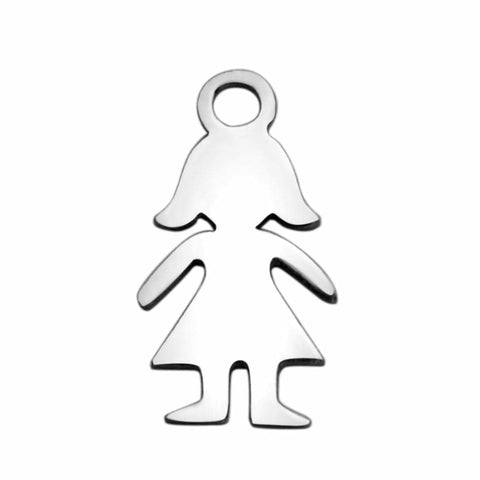 (SG5563) 304 Stainless Steel Charms, Girl Silhouette Charms, Stainless Steel 14MM (2 PCS) 304 Stainless Steel Charms, Girl Silhouette Charms, Stainless Steel Color Size: about 14mm long, 7.2mm wide, 1mm thick, hole: 1.5mm.