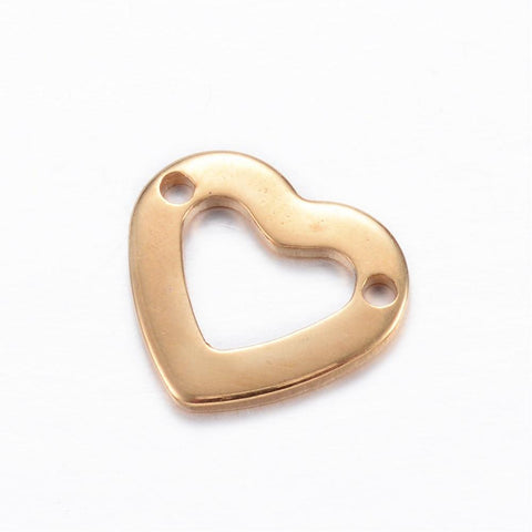 (SH5038) 304 Stainless Steel Links, Heart, Golden 11MM (4 PCS) 304 Stainless Steel Links, Heart, Golden Size: about 11mm wide, 10mm long, 1mm thick, hole: 1mm.