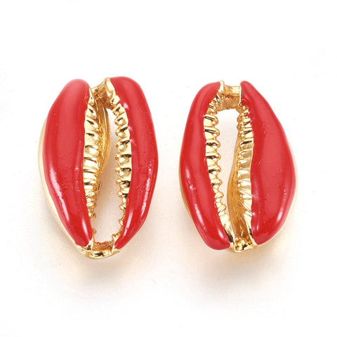 (SH5510A)  Alloy Beads, with Enamel, Shell, RED, 19-20MM Alloy Beads, with Enamel, Shell, Real Gold Plated, Red Size: about 12~12.5mm wide, 19~20mm long, 6mm thick.